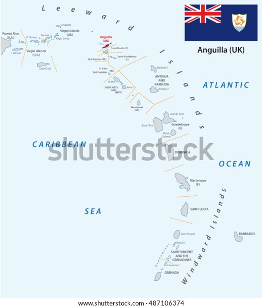 Lesser Antilles Outline Map Anguilla Flag Stock Vector (Royalty Free ...