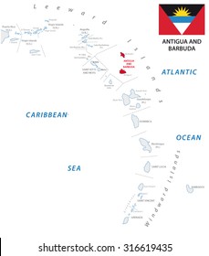 lesser antilles outline map with antigua and barbuda