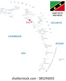 lesser antilles outline map with saint kitts and nevis