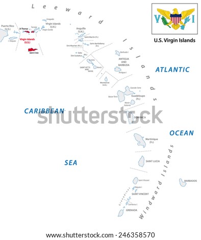 lesser antilles outline map with u.s. virgin island map