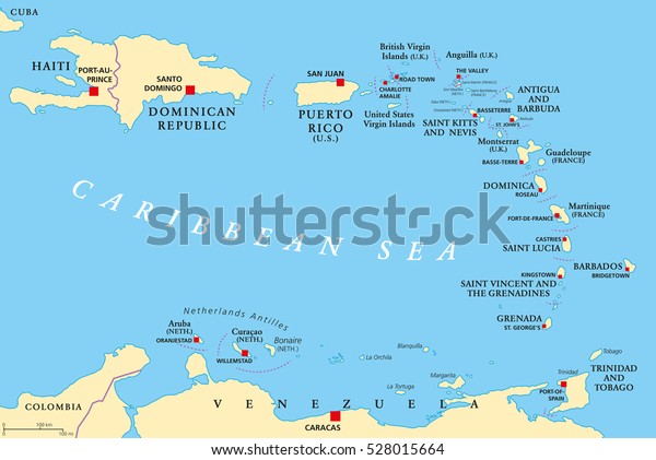 レッサーアンティルの政治地図 カリブ海 ハイチ ドミニカ共和国 プエルトリコ 首都と国境を持つ 英語の表示 イラトス ベクター画像 のベクター画像素材 ロイヤリティフリー