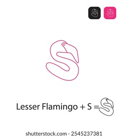 Lesser Flamingo e Letra S Combination criativo moderno conceito de design de logotipo rosa para negócios.