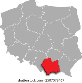 LESSER POLAND PROVINCE of POLAND 3d isometric map WITH ADMINISTRATIVE DIVISIONS