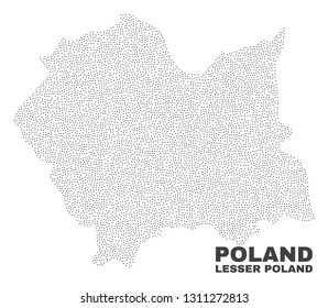 Lesser Poland Voivodeship map designed with small points. Vector abstraction in black color is isolated on a white background. Random small points are organized into Lesser Poland Voivodeship map.