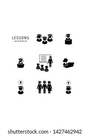 Lessions - vector icons set on white background. Symbol for web, infographics, print design and mobile UX/UI kit. Vector illustration, EPS10.