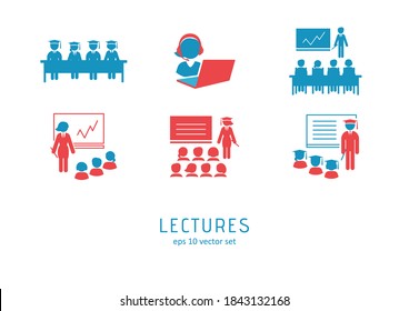Lessions - vector icons set on white background. Symbol for web, infographics, print design and mobile UX/UI kit. Vector illustration, EPS10.
