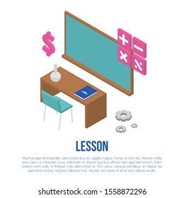 Lesson concept banner. Isometric illustration of lesson vector concept banner for web design