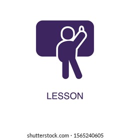 Lesson element in flat simple style on white background. Lesson icon, with text name concept template