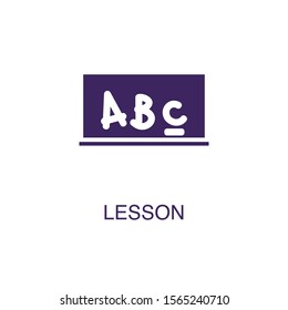 Lesson element in flat simple style on white background. Lesson icon, with text name concept template