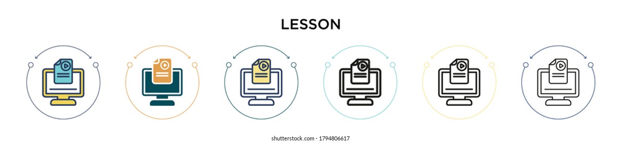 Lesson icon in filled, thin line, outline and stroke style. Vector illustration of two colored and black lesson vector icons designs can be used for mobile, ui, web