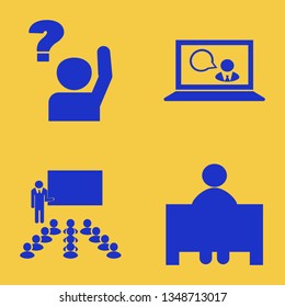 lesson icon set with online teaching, teacher in classroom and teacher vector illustration