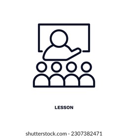 lesson icon. Thin line lesson icon from distance learning collection. Outline vector isolated on white background. Editable lesson symbol can be used web and mobile