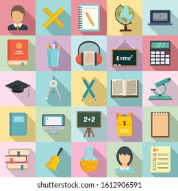 Lesson icons set. Flat set of lesson vector icons for web design