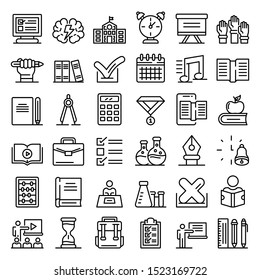 Lesson icons set. Outline set of lesson vector icons for web design isolated on white background