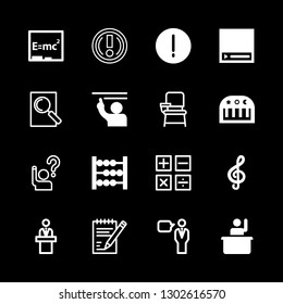lesson icons set with student in class, speech and video educative class vector set