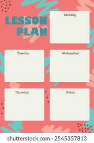 Lesson Plan Page Printable Vector with cute abstract ornament and colors. For toddler and kid. pre school, home schooling and others