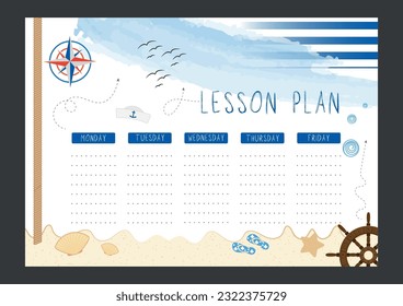 Lesson plan with sea and decorations