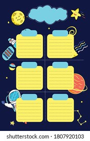 Lesson Plan Template, Vector Drawing For Boys On The Theme Of Space