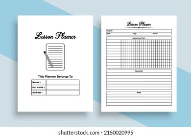 Lesson planner journal interior template. Daily class notes tracker and study information checker template. Interior of a log book. Student's lesson planner and goal tracker interior.