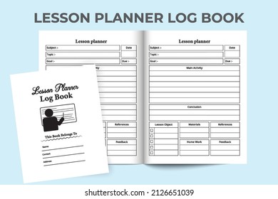 Lesson planner journal template. Study planner and task tracker logbook. Notebook interior. Lesson planner logbook for educational organizations. Teacher's lesson and task organizer.