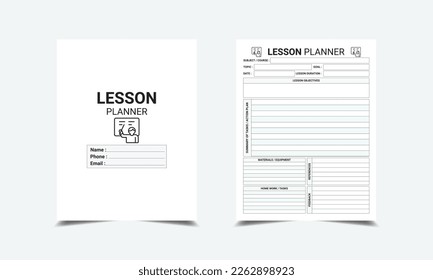 Interior kdp de Lesson Planner. Lector de planificación de lecturas y cuaderno diario de planificación de estudios