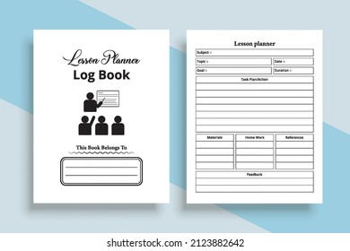 Lesson planner logbook interior. Educational organization planner and study tracker notebook. Journal interior. Teacher's lesson planner logbook. Study goal tracker template.