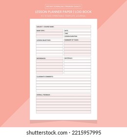 Lesson Planner Printable Template | Lesson Planner Log Book | Lesson Planner Journal