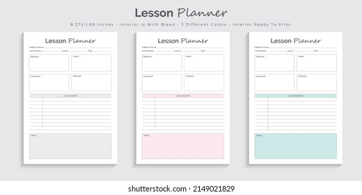 Lesson planner and study planner logbook journal tracker printable interior design template