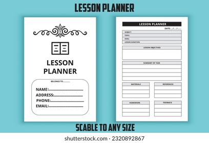 Lesson planner. Study logbook, planner, journal. Low content kdp interior design template