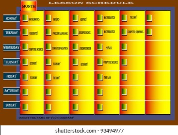 Lesson schedule. The poster for a calendar the universal