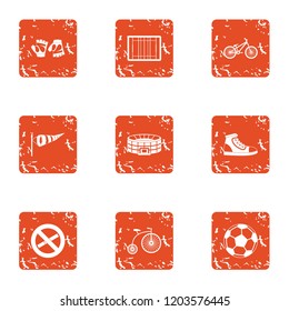 Lesson at stadium icons set. Grunge set of 9 lesson at stadium vector icons for web isolated on white background
