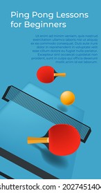 Lessons for beginners, ping pong classes for novice. Entertainment and sports, training and practicing with coaches and trainers. Physical education or badminton competition. Vector in flat style