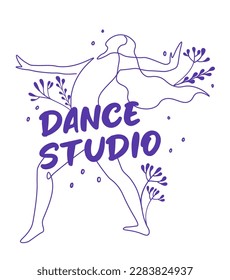 Lessons and classes for dance learning, performer studying movements. Choreography and dancing, elegant and feminine woman on stage with flower blossom. Logo or advertisement. Vector in flat style