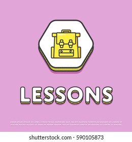 Lessons colour hexagonal icon isolated vector illustration. School bag, rucksack, backpack symbol. Learning and education, interactive study, online lessons logo or sign in line design.