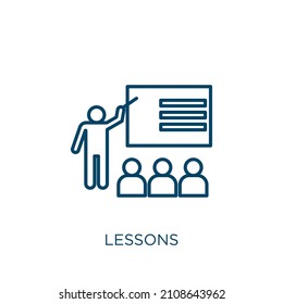 lessons icon. Thin linear lessons outline icon isolated on white background. Line vector lessons sign, symbol for web and mobile