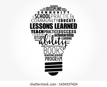 Lessons Learned light bulb word cloud collage, education concept background