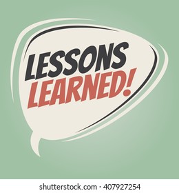 lessons learned retro speech bubble