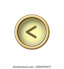 Less-than sign. Vintage golden typewriter button isolated on white background