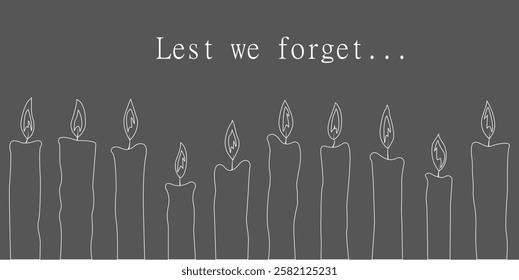 Lest we forget. Remembrance Day poster. Candles on grey remembrance banner.