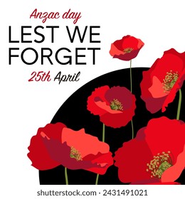 Lest we forget square post social template layout with red poppies on white background