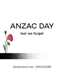 Lest we forget squre banner. Poppy flower vector on a white. Anzac day flat background concept illustration.