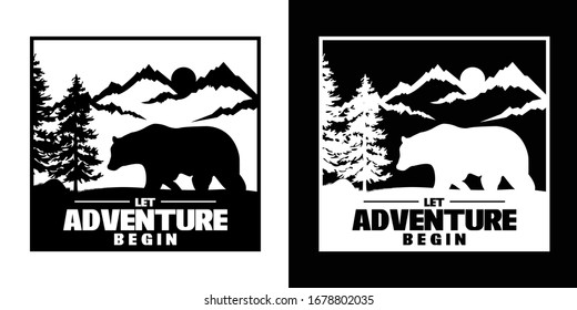 Let Adventure Begin - Forest Bear Printable Vector Illustration