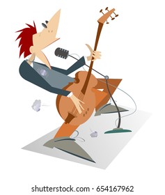 Let be where rock. Cartoon man is playing guitar. Guitarist is playing music and singing with the great inspiration
