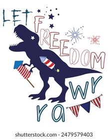 Let Freedom Rawr Dinosaur USA Flag Firework 4th of July T-Shirt, 4th of July Shirt, American History Shirt, Veteran T-Shirt Design, USA Army
