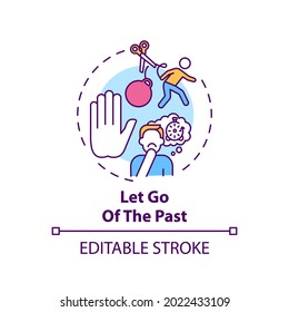 Let go of the past concept icon. Avoid negative behaviour. Positive attitude towards life. Self development idea thin line illustration. Vector isolated outline RGB color drawing. Editable stroke