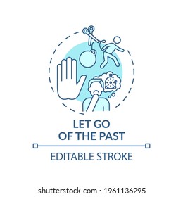 Let go of the past turquoise concept icon. Avoid negative behaviour. Positive attitude. Self development idea thin line illustration. Vector isolated outline RGB color drawing. Editable stroke