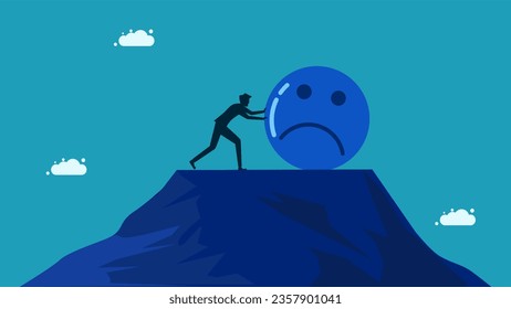 Let go of problems. Businessman pushes away negative thoughts