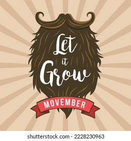 let it grow movember beard logo vector illustration. beard emblem
