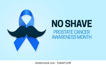 Let It Grow Prostate Cancer Awareness Month poster background campaign design with blue ribbon and mustache vector illustration