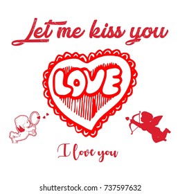 Let me kiss you love calligraphy text vector trendy Valentine's Day background vintage